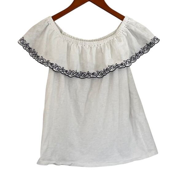 J. Crew Cotton Floral Embroidered Off the Shoulder Top/Blouse White, Black, S - Picture 5 of 11